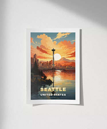 Çerçevesiz Poster Space Needle ile Gün Batımı