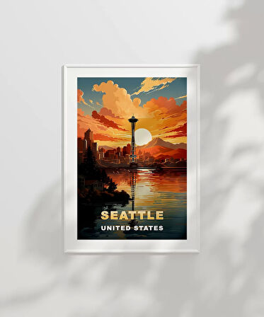 Çerçevesiz Poster Space Needle ile Gün Batımı