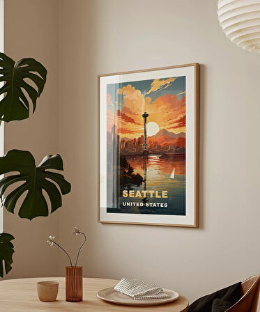 Çerçevesiz Poster Space Needle ile Gün Batımı