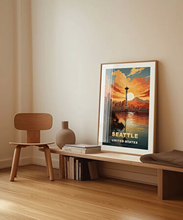 Çerçevesiz Poster Space Needle ile Gün Batımı