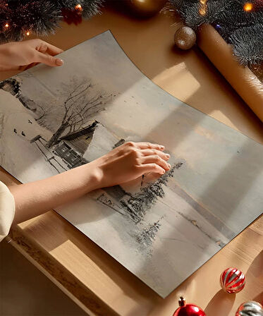 Çerçevesiz Poster Karlar Altında Sıcak Yuva