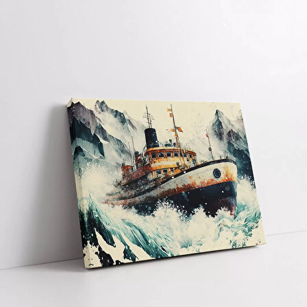 Fırtınalı Deniz ve Gemi Yatay Kanvas Tablo