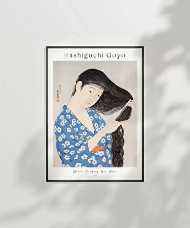 Çerçevesiz Poster Hashiguchi Goyo Saçını Tarayan Kadın