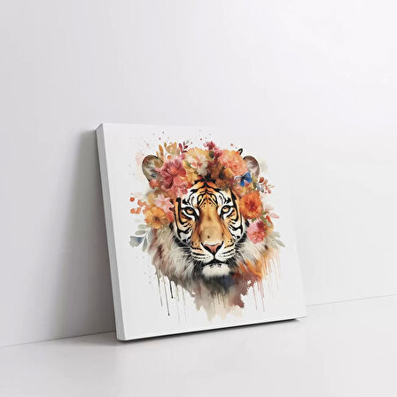 Yeleleri Çiçekli Aslan Kanvas Tablo