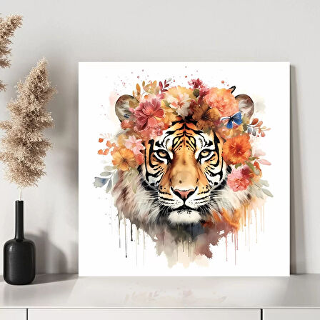 Yeleleri Çiçekli Aslan Kanvas Tablo