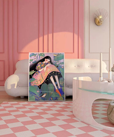 Çerçevesiz Poster Bitkiler ve Kuşlarla Süslenmiş