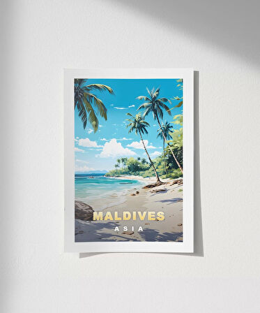 Çerçevesiz Poster Maldives Tropik Plaj Manzarası