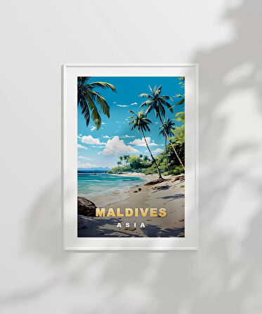 Çerçevesiz Poster Maldives Tropik Plaj Manzarası