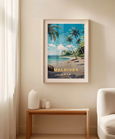 Çerçevesiz Poster Maldives Tropik Plaj Manzarası
