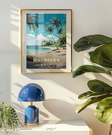 Çerçevesiz Poster Maldives Tropik Plaj Manzarası