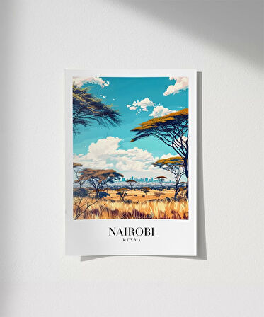 Çerçevesiz Poster Vahşi Doğa ve Şehir Silüeti