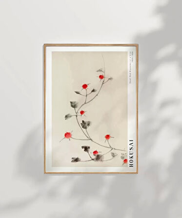 Çerçevesiz Poster Hokusai Asma Üzerinde Küçük Kırmızı Çiçekler