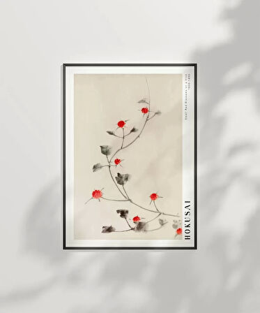 Çerçevesiz Poster Hokusai Asma Üzerinde Küçük Kırmızı Çiçekler