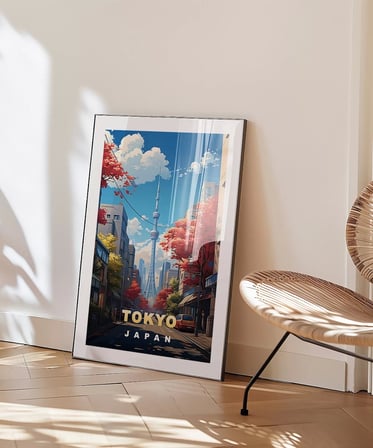 Çerçevesiz Poster Sonbahar Renkleriyle Tokyo Manzarası