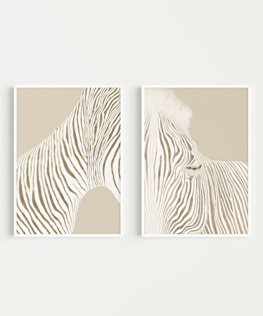 Çerçevesiz Poster Modern Zebra Çizgi Sanatı 2'li