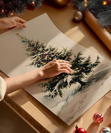 Çerçevesiz Poster Noel Ağacı Sanat