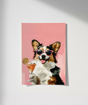 Çerçevesiz Poster Corgi'nin Pembe Gözlük Stili