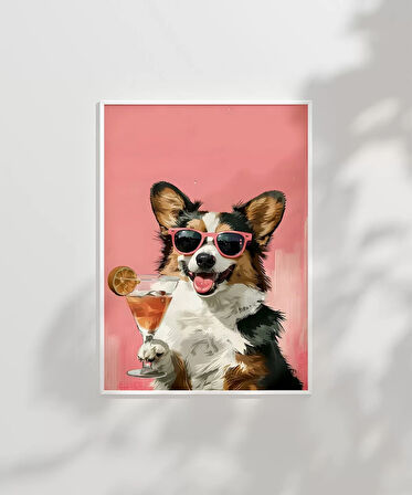 Çerçevesiz Poster Corgi'nin Pembe Gözlük Stili