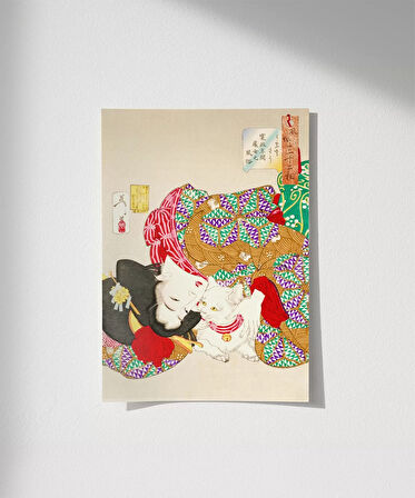 Çerçevesiz Poster Kedi ve Geisha