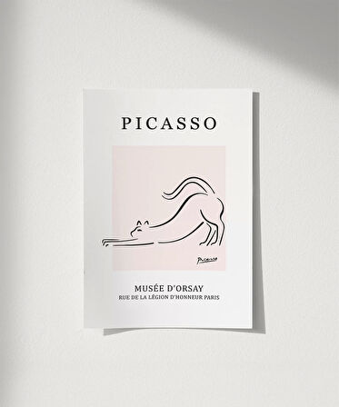Çerçevesiz Poster Pembe Arka Planlı Picasso Çizim