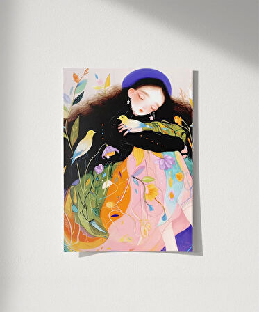 Çerçevesiz Poster Kuşlarla Bahar Hissi