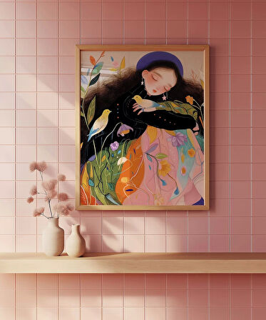 Çerçevesiz Poster Kuşlarla Bahar Hissi