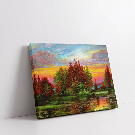 Alacakaranlıkta Göl Kenarı Kanvas Tablo