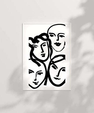 Çerçevesiz Poster Soyut Yüz Çizimleri Minimalist