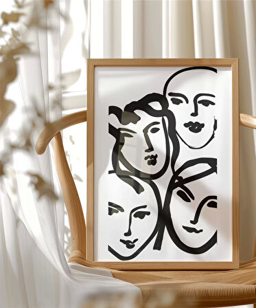 Çerçevesiz Poster Soyut Yüz Çizimleri Minimalist