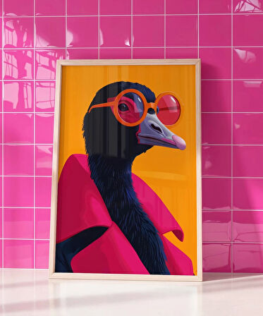 Çerçevesiz Poster Neon Şıklığı Devekuşu