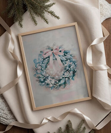 Çerçevesiz Poster Pastel Tonlarda Zarif Yılbaşı Çelengi