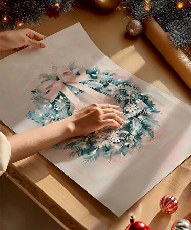 Çerçevesiz Poster Pastel Tonlarda Zarif Yılbaşı Çelengi