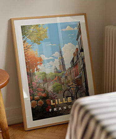Çerçevesiz Poster Lille Sokakları ve Bisiklet Manzarası