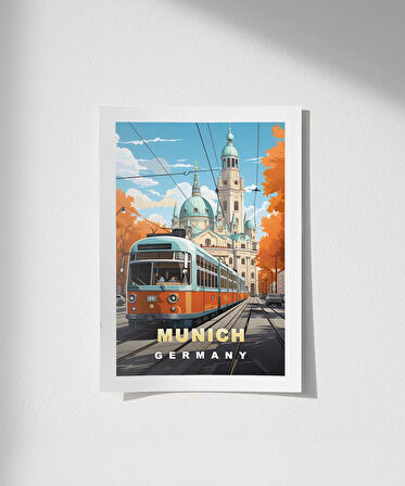 Çerçevesiz Poster Münih'in Renkli Sonbahar Sokakları