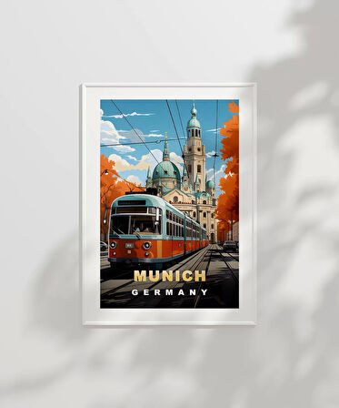 Çerçevesiz Poster Münih'in Renkli Sonbahar Sokakları