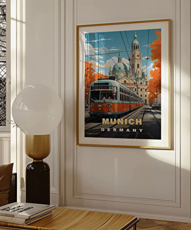 Çerçevesiz Poster Münih'in Renkli Sonbahar Sokakları