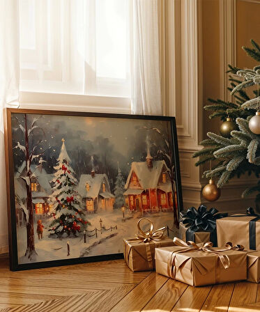 Çerçevesiz Poster Karlar Altında Noel Köyü