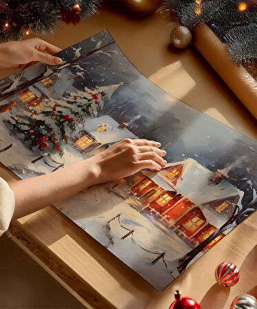 Çerçevesiz Poster Karlar Altında Noel Köyü