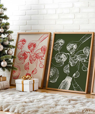Çerçevesiz Poster Yeşil ve Kırmızı Noel 2'li