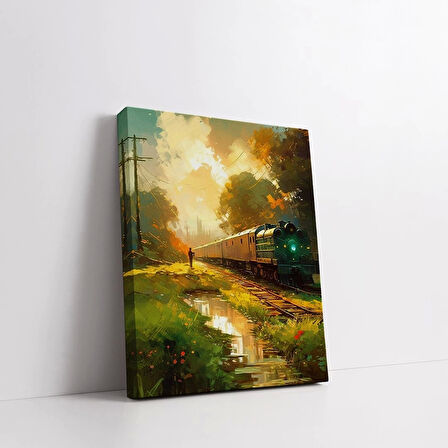 Gün Batımı Treni Dikey Kanvas Tablo