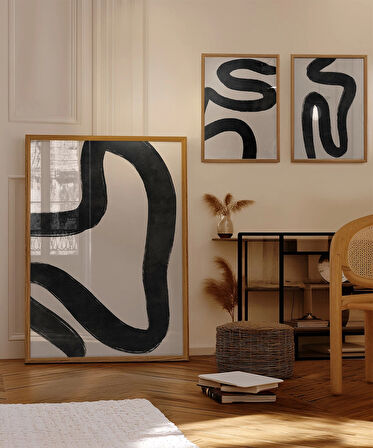 Çerçevesiz Poster Modern Monokrom Soyut 3'lü