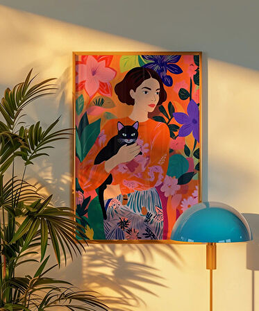 Çerçevesiz Poster Siyah Kedinin Bahçesi