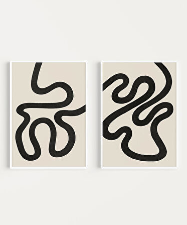 Çerçevesiz Poster Minimalist Dalgalı Hatlar 2'li