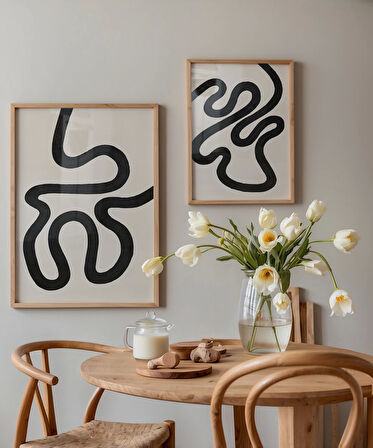 Çerçevesiz Poster Minimalist Dalgalı Hatlar 2'li