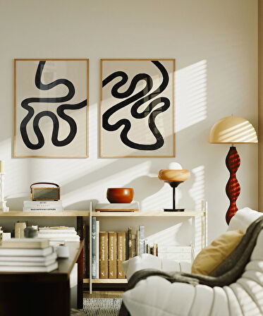 Çerçevesiz Poster Minimalist Dalgalı Hatlar 2'li