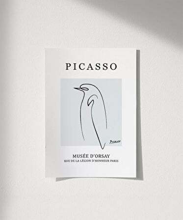 Çerçevesiz Poster Picasso Stil Soyut Kuş Çizimi