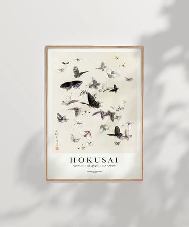 Çerçevesiz Poster Hokusai Hokusai'nin Kelebekleri ve Güveleri