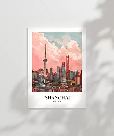 Çerçevesiz Poster Shanghai Gökyüzüne Yükselen Şehir