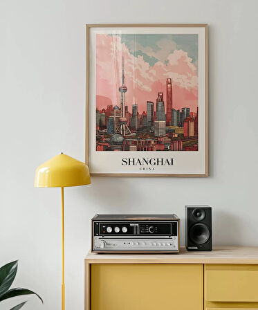 Çerçevesiz Poster Shanghai Gökyüzüne Yükselen Şehir