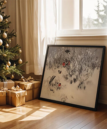 Çerçevesiz Poster Kuşlar ve Kar